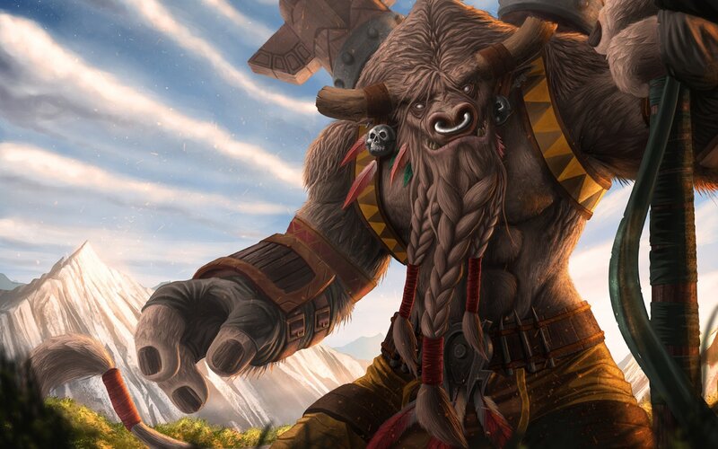 Bull-like warrior in mountain landscape