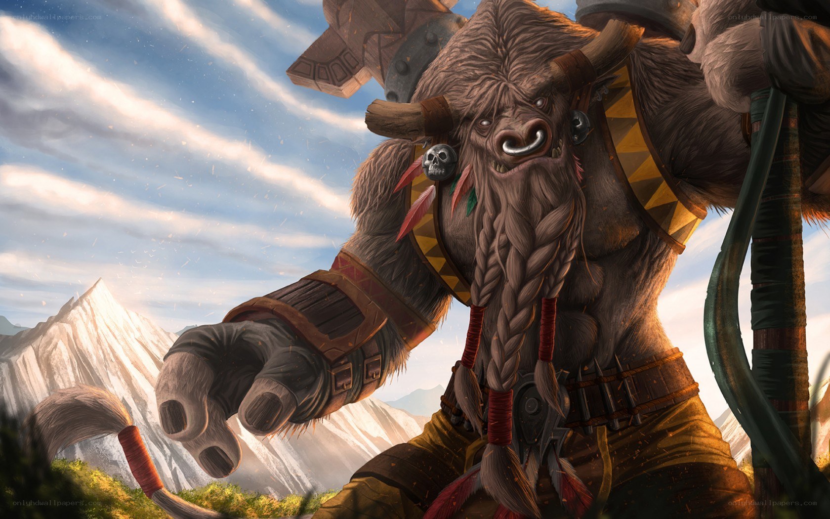 Bull-like warrior in mountain landscape