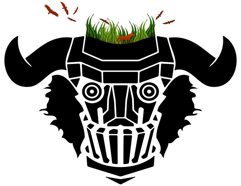 bull mask with grass and birds
