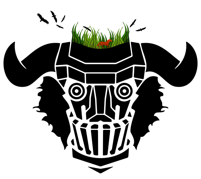 Bull mask with grass and birds