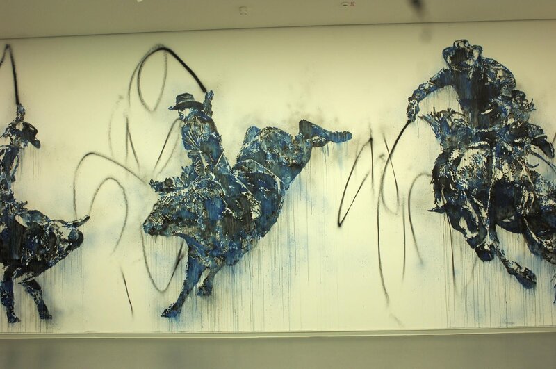 Bull riding mural artwork