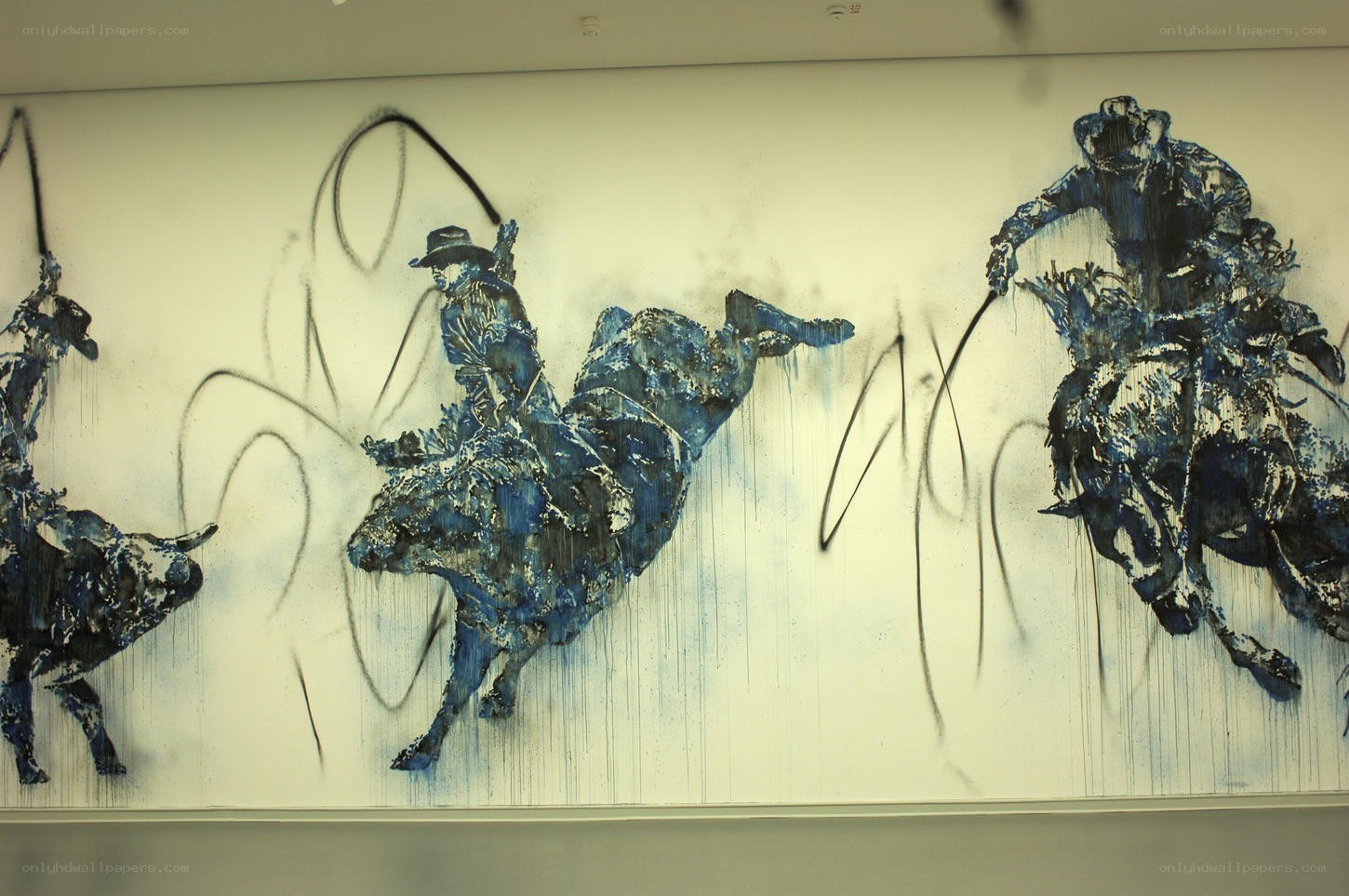 Bull riding mural artwork