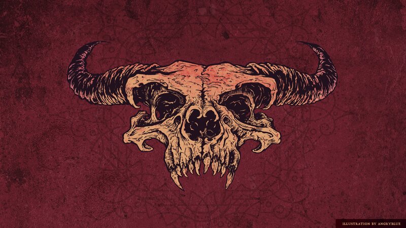 Bull Skull with Horns — Red