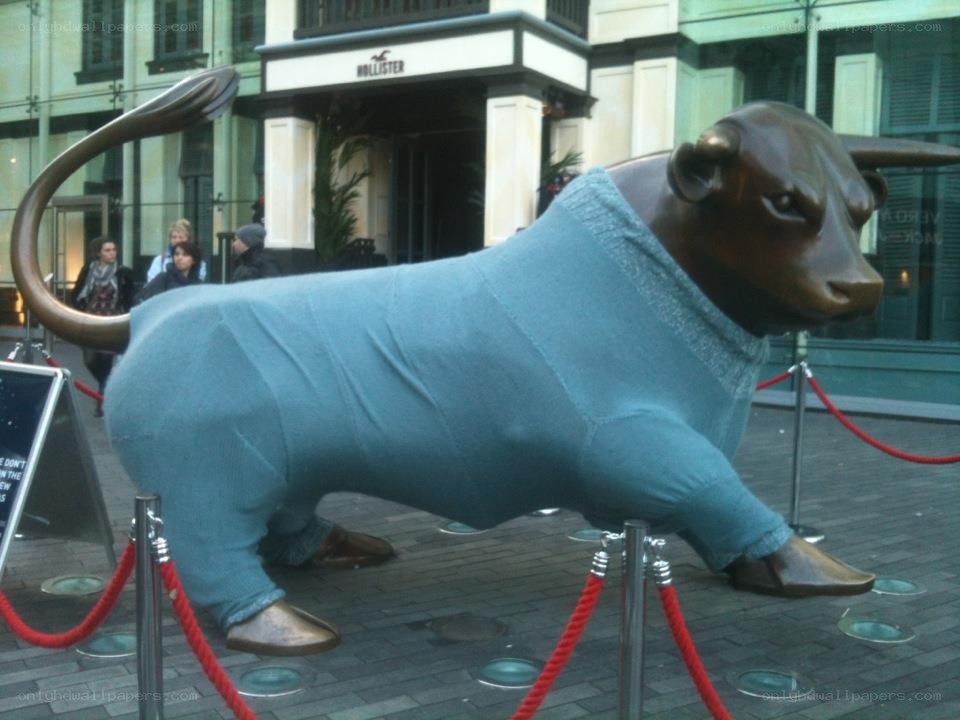 bull statue in sweater