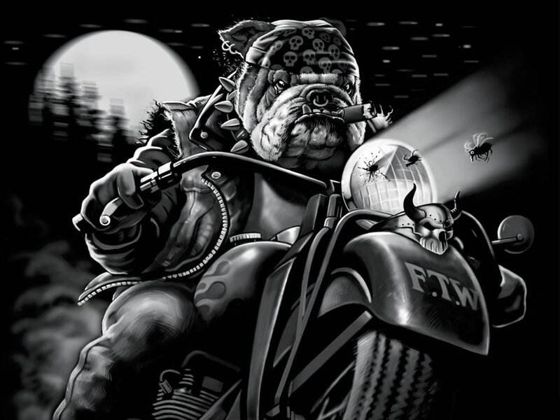 Bulldog Biker on Motorcycle