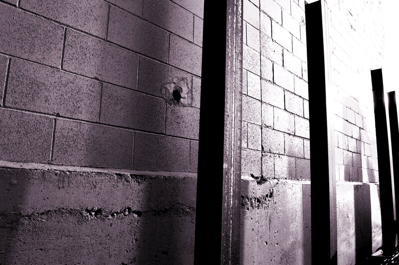 Bullet-damaged Cinder Block Wall