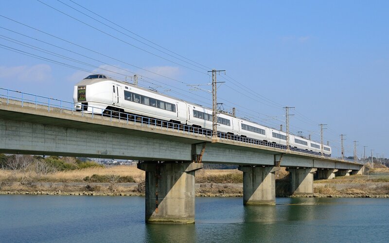 Bullet train crossing a bridge