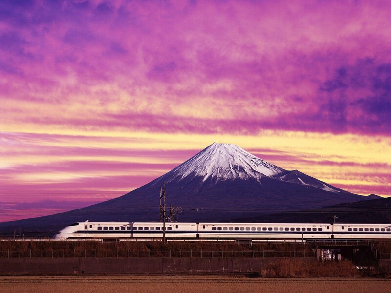Bullet Train in Front of Mountain