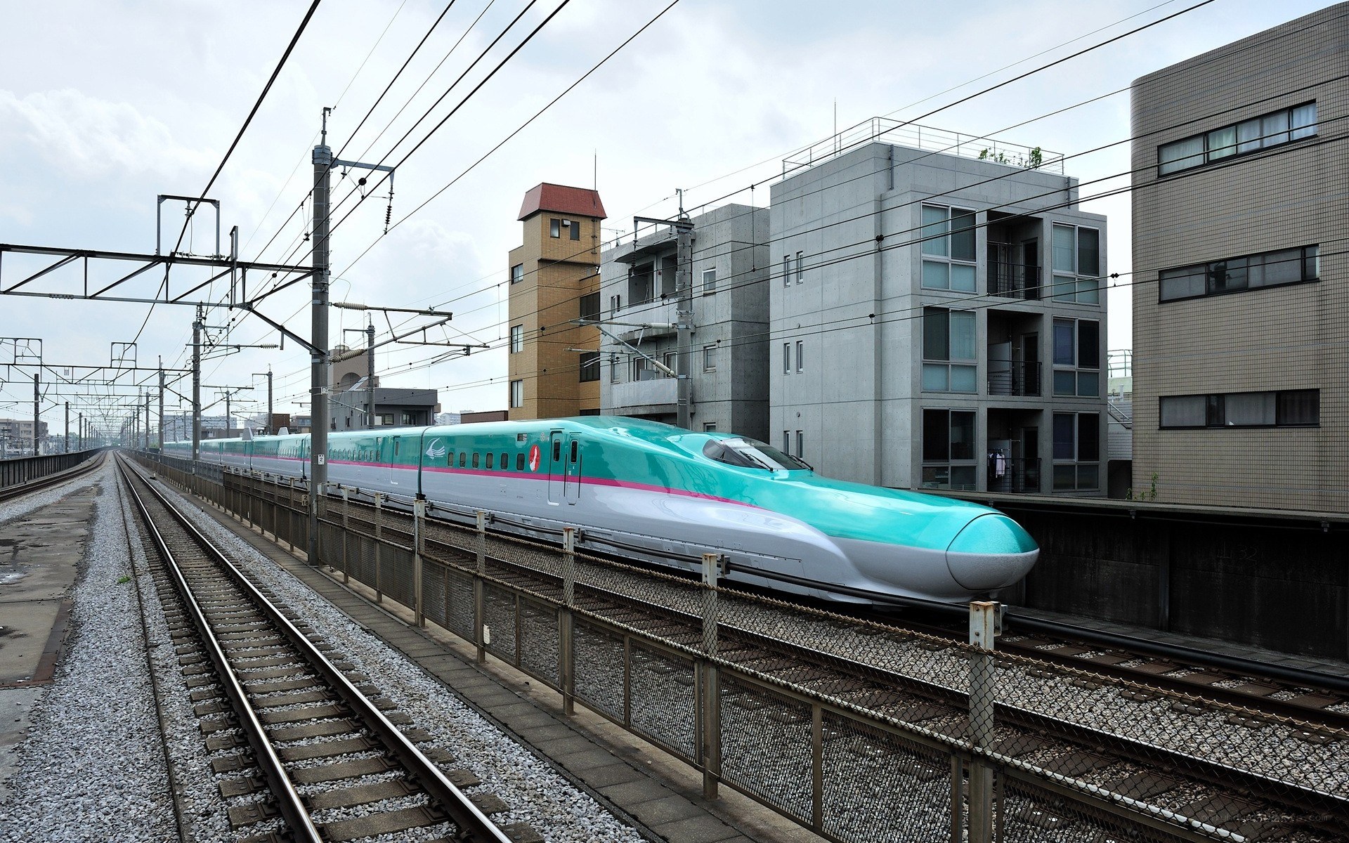 Bullet train in urban setting