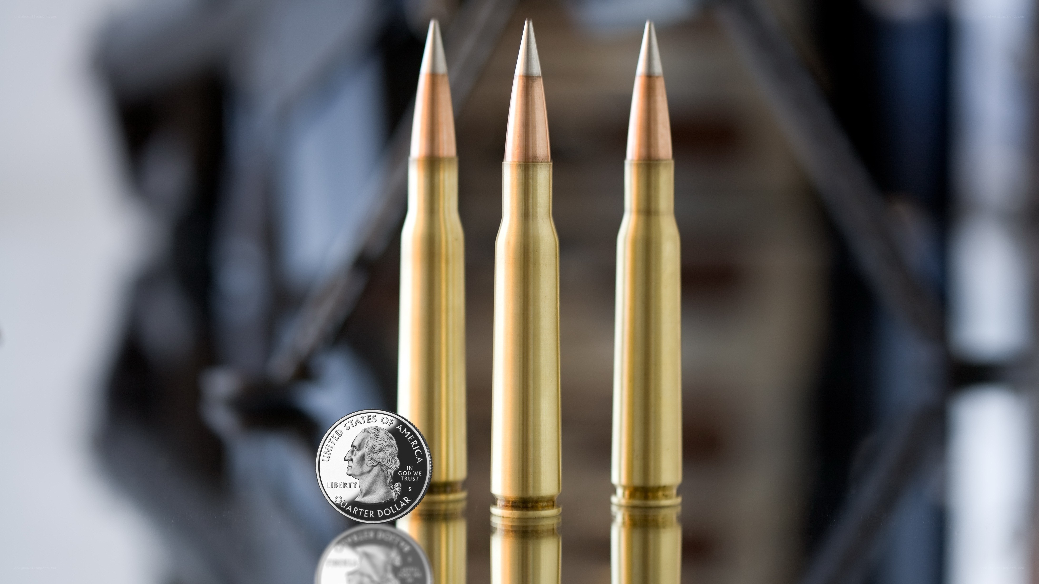 Bullets and quarter dollar coin