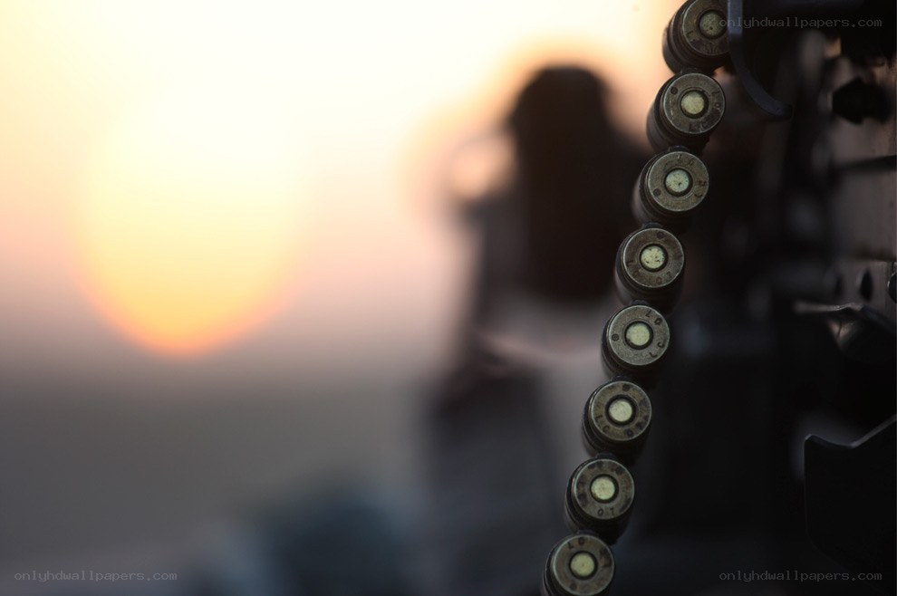 Bullets in a chain at sunset