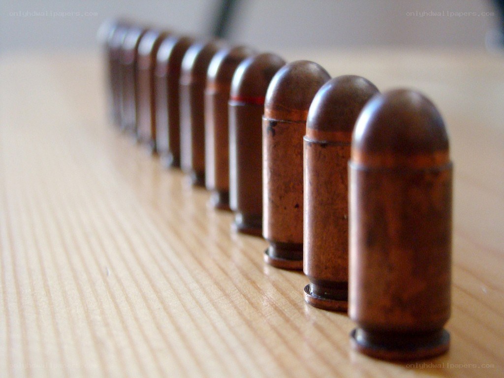 Bullets in a line on wood