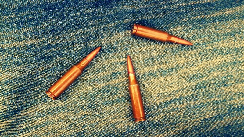 Bullets on denim fabric