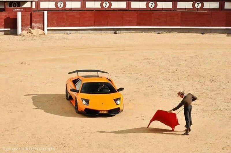 Bullfighter with Orange Car