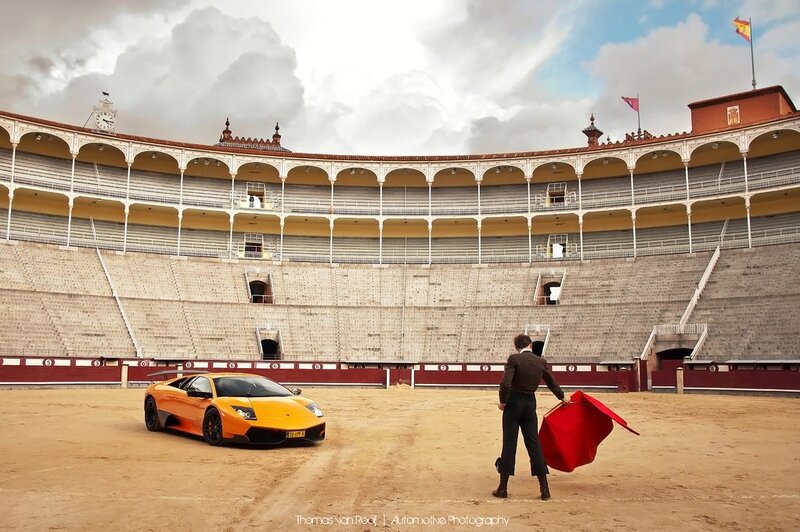 Bullfighting arena with sports car