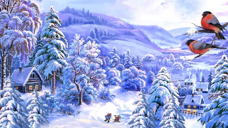 Bullfinches in Winter — Blue