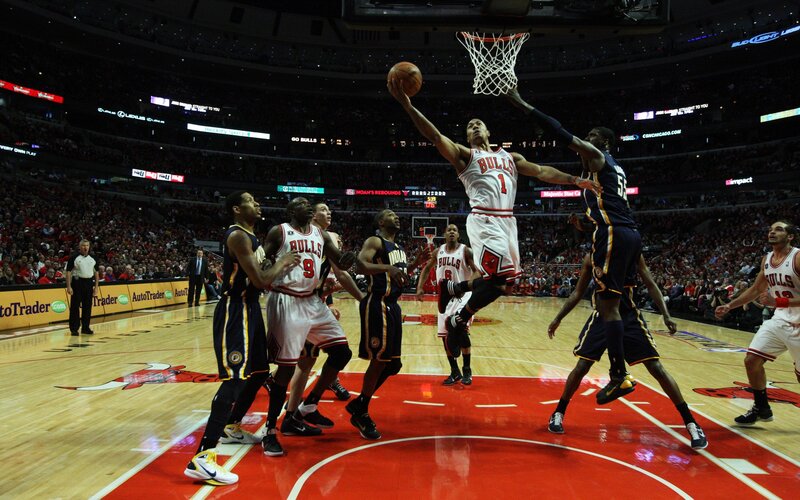 Bulls player dunks in game