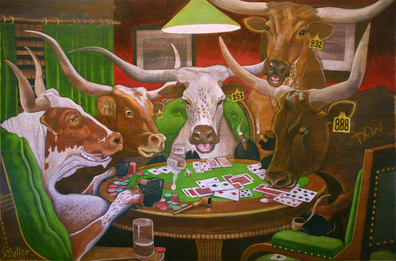 Bulls Playing Poker