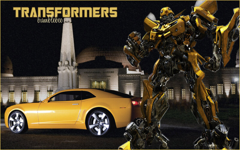 Bumblebee Robot and Car — Yellow, Dramatic, Night