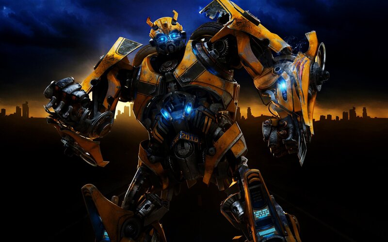 Bumblebee Robot — Yellow, Dramatic, Night, 3d Render, City Skyline, Night Sky