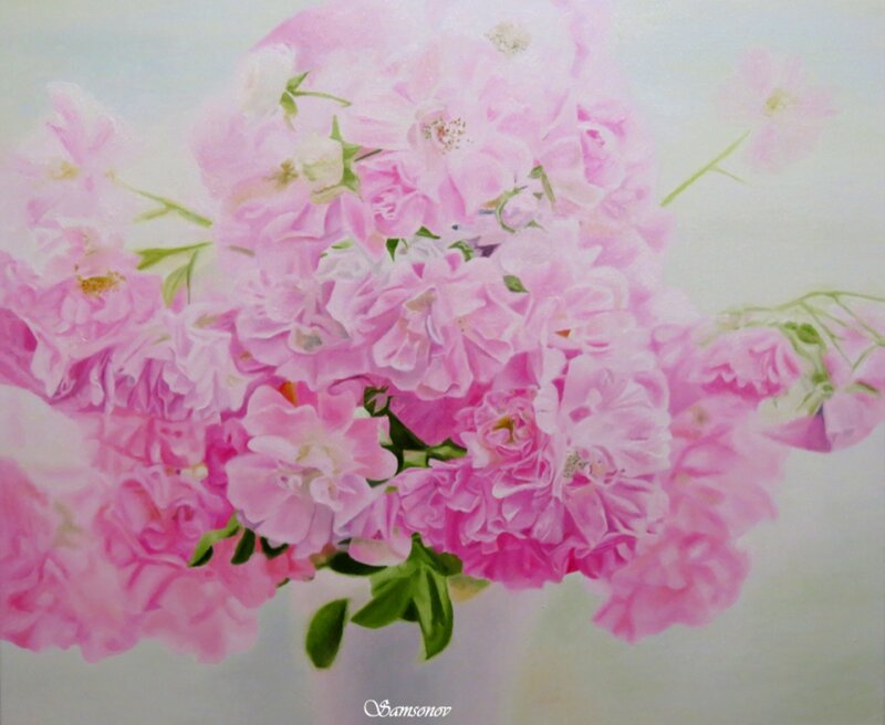 Bunch of Pink Roses — Serene, Painting, Flowers