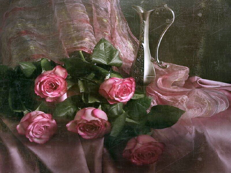 Bunch of Pink Roses — Serene, Painting, Vase