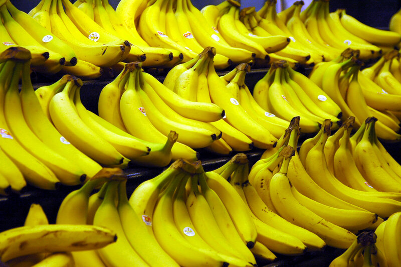 Bunches of yellow bananas
