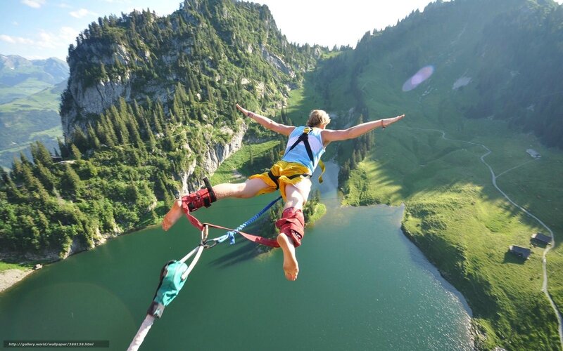 Bungee jumping over a lake