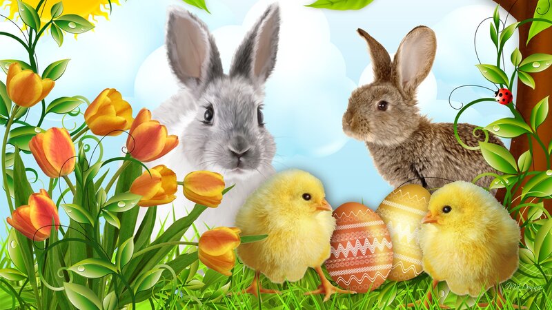 Bunnies and Chicks — Green