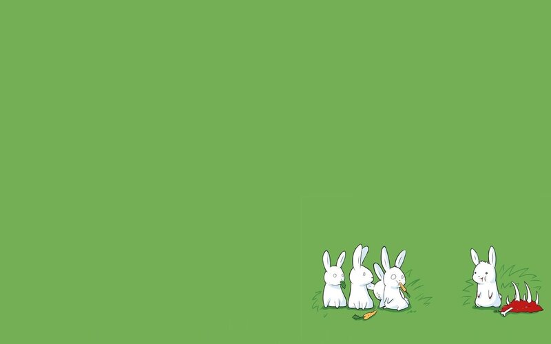 Bunnies Eating Carrots — Green, Dark Humor, Illustration, Blood, Bones