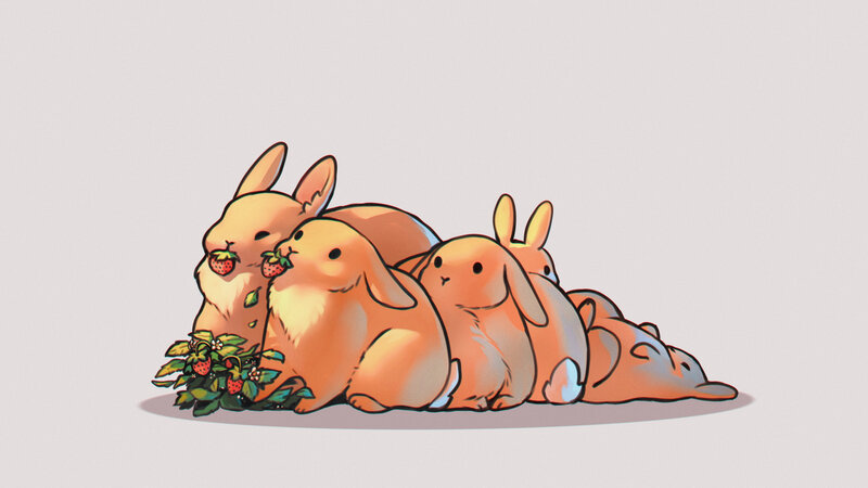Bunnies Eating Strawberries