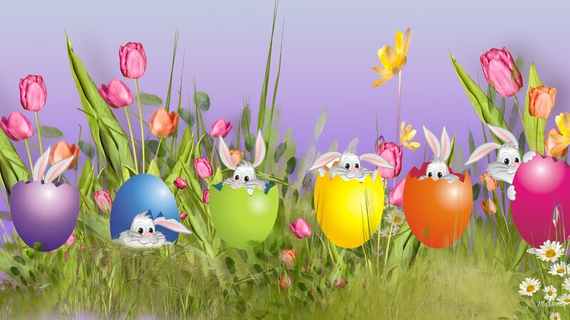 Bunnies Hatching from Eggs — Green