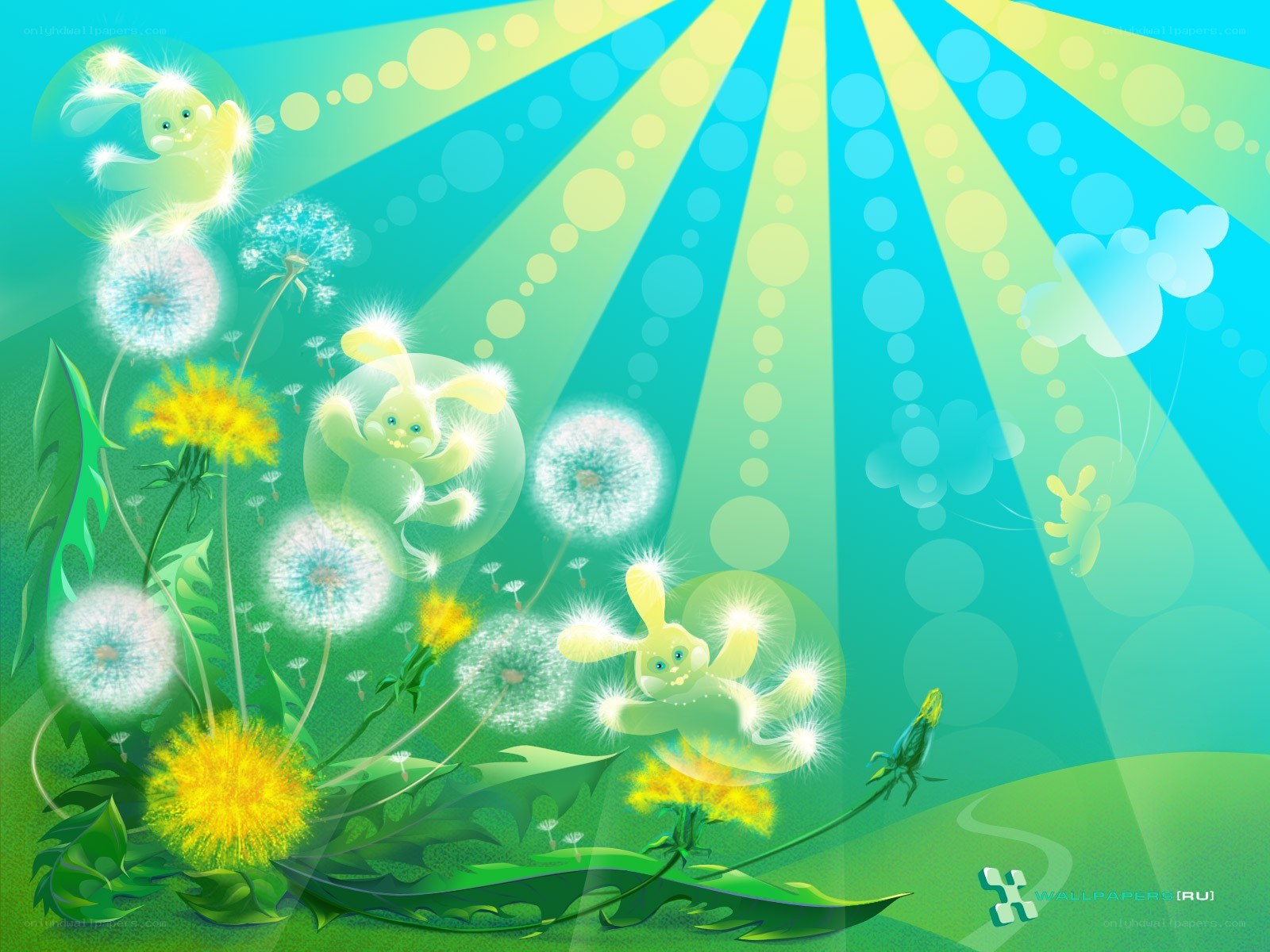 Bunnies in a dandelion field