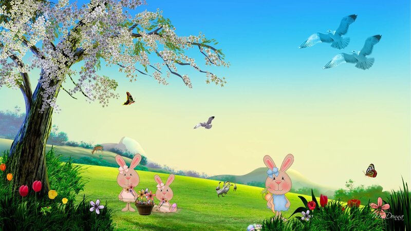 Bunnies in a Field — Green