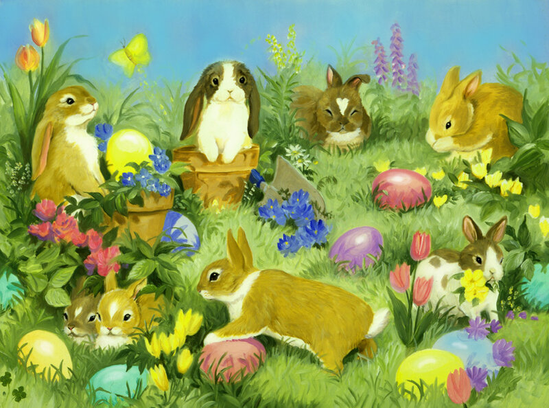 Bunnies in a Garden