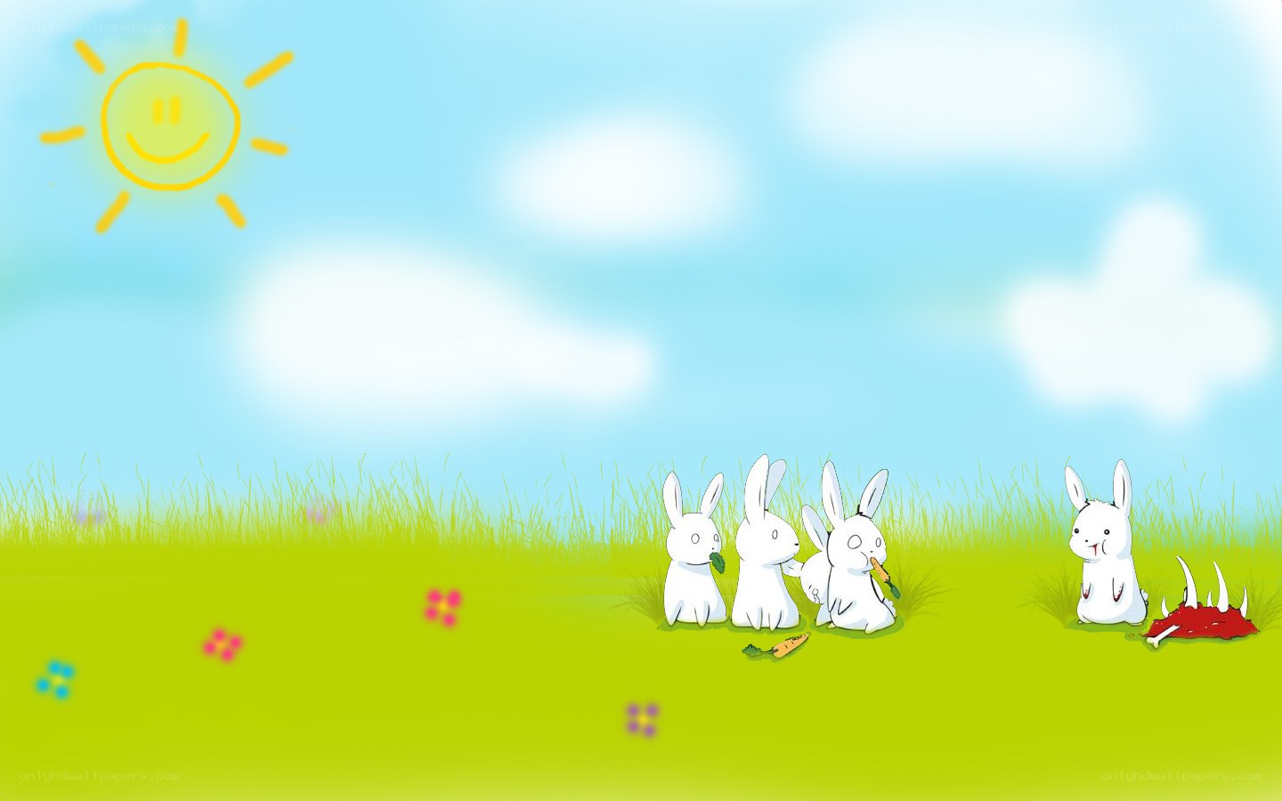 Bunnies in a sunny field