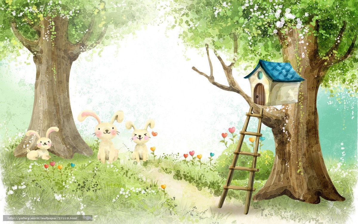 Bunnies in a treehouse forest