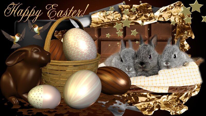 Bunnies in Basket — Brown