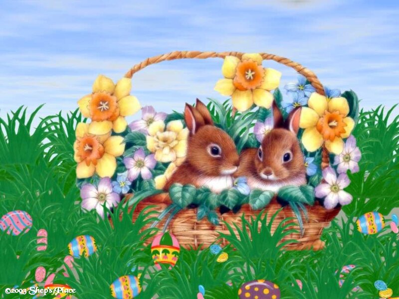Bunnies in Basket — Green