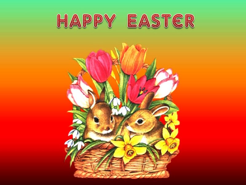 Bunnies in Basket — Red, Festive