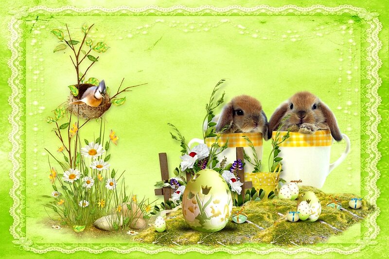 Bunnies in Cups — Green