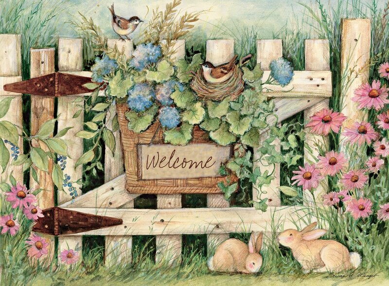 Bunnies in Garden — Green, Serene, Spring