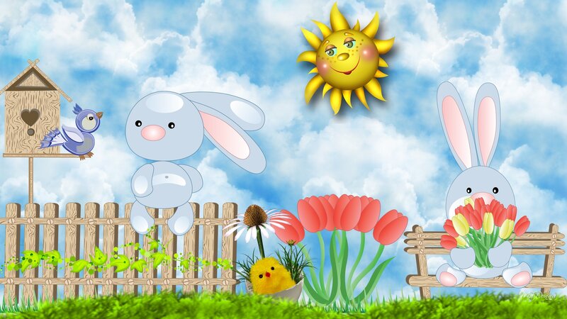 Bunnies in Garden
