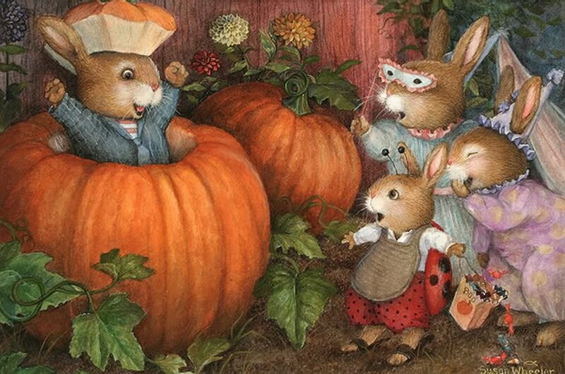 Bunnies in Pumpkins — Orange