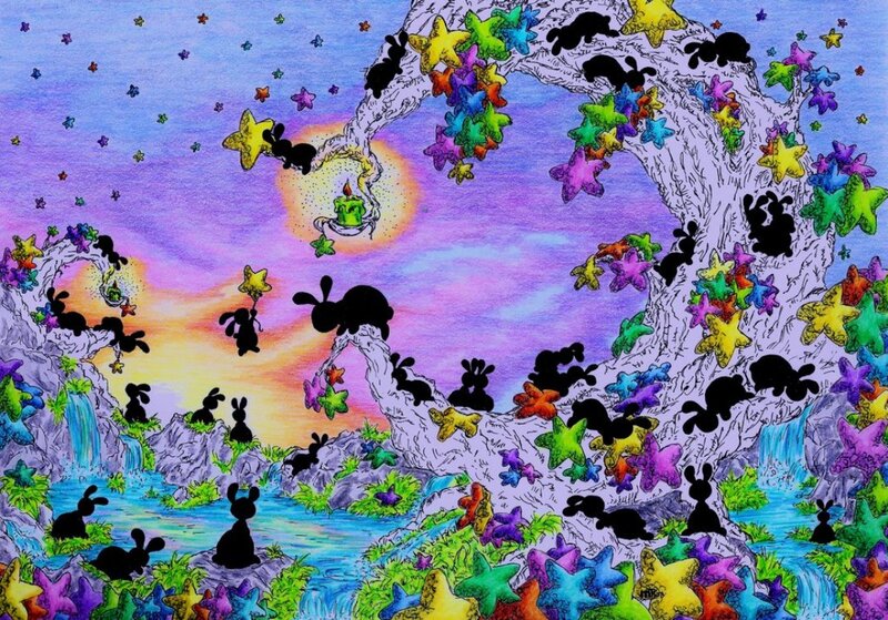 Bunnies in Star-filled Landscape