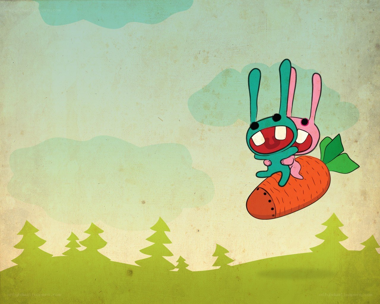 bunnies on a flying carrot