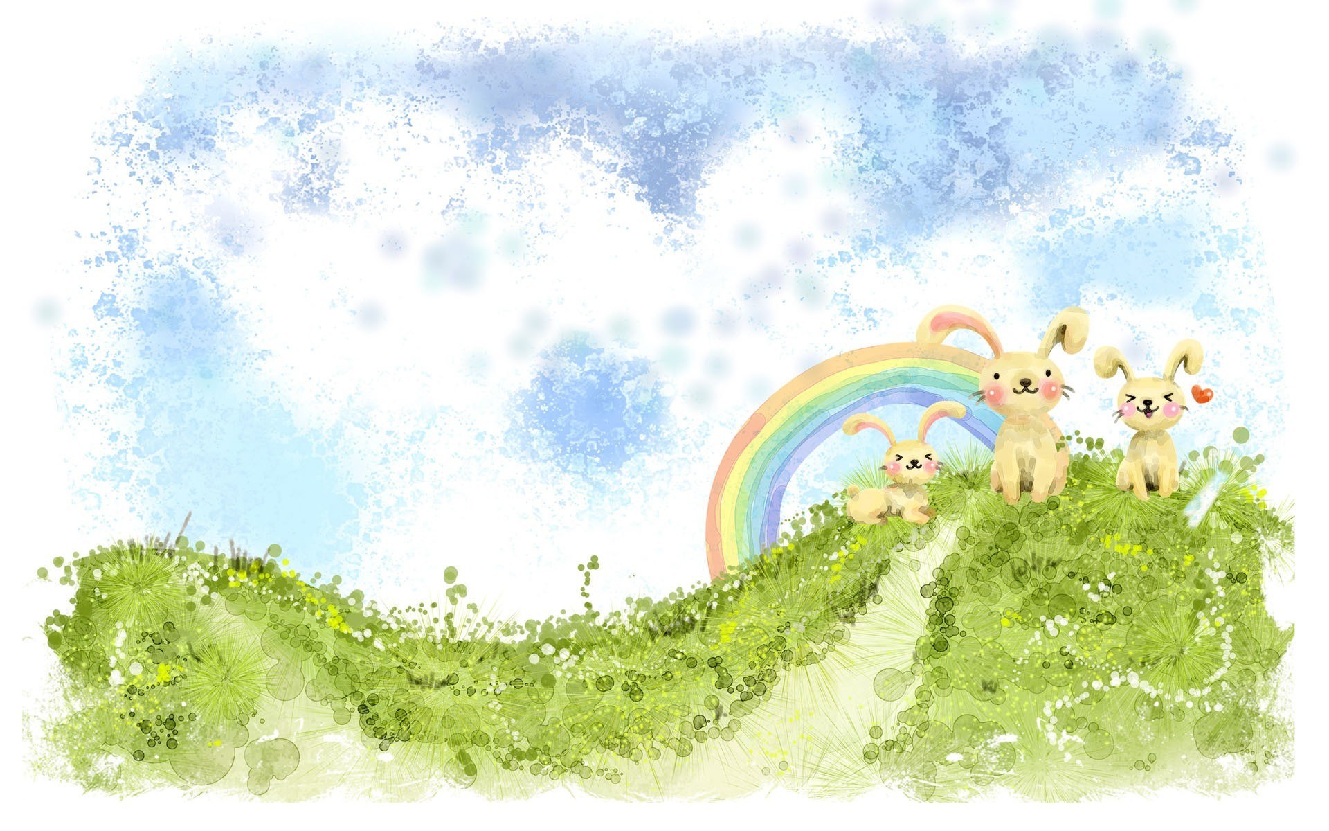 bunnies on a rainbow hill