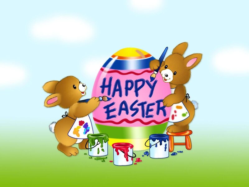 bunnies painting easter egg