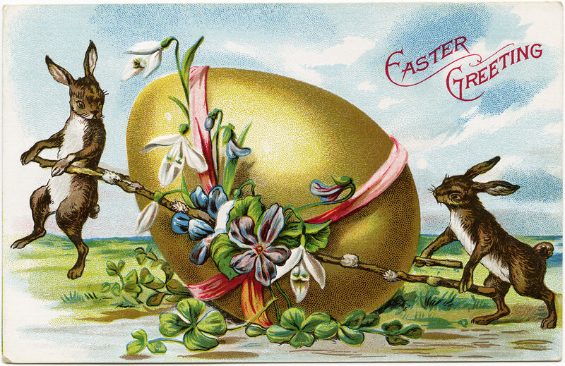 Bunnies Pulling Egg