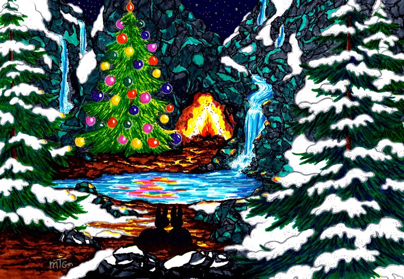 Bunnies Watching Christmas Tree